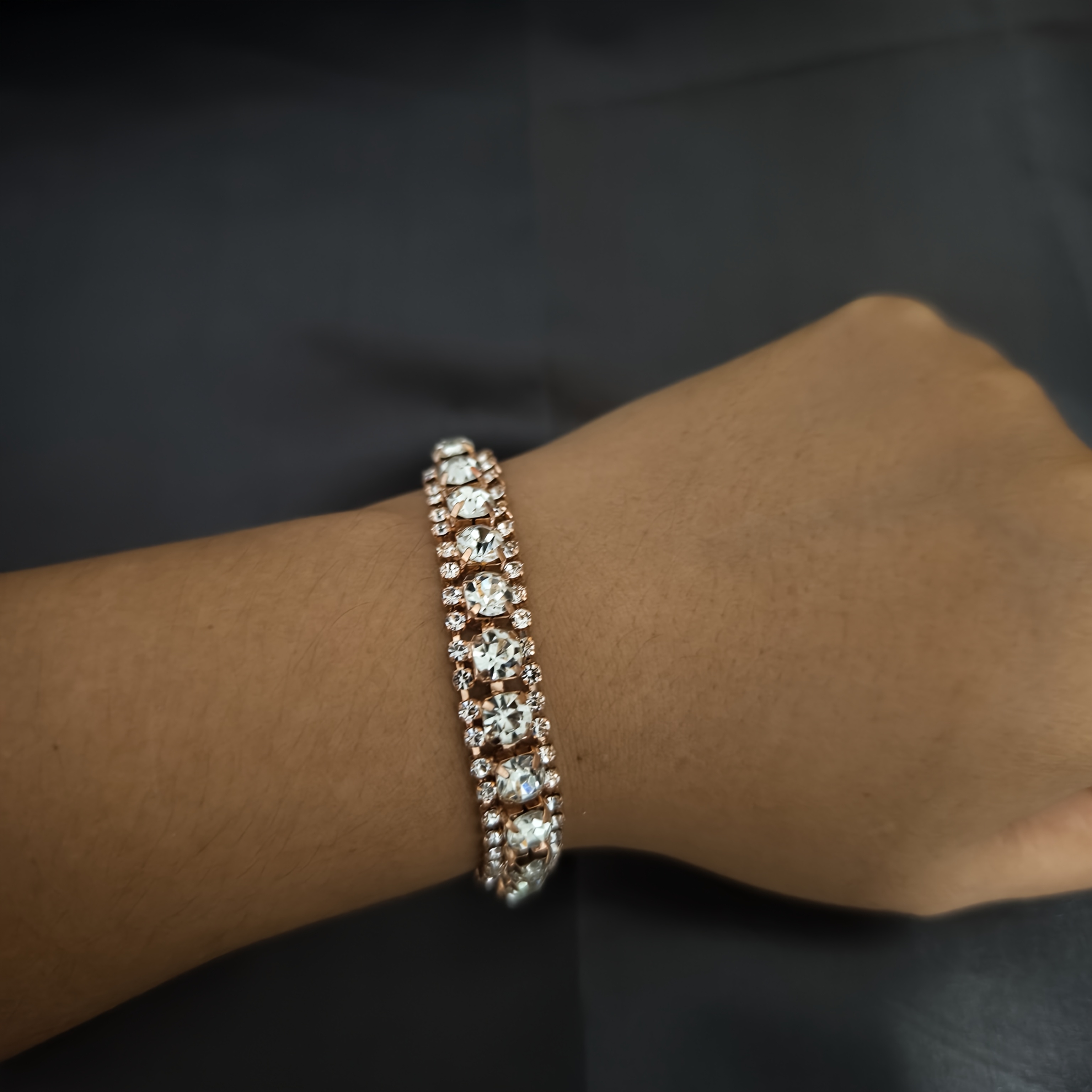 Large Crystal Zirconia Open Bracelet with Copper Chain
